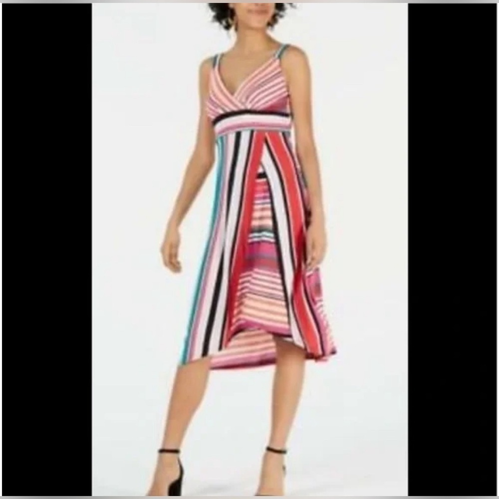 JohnPaulRichard Colorful Striped High Low Dress